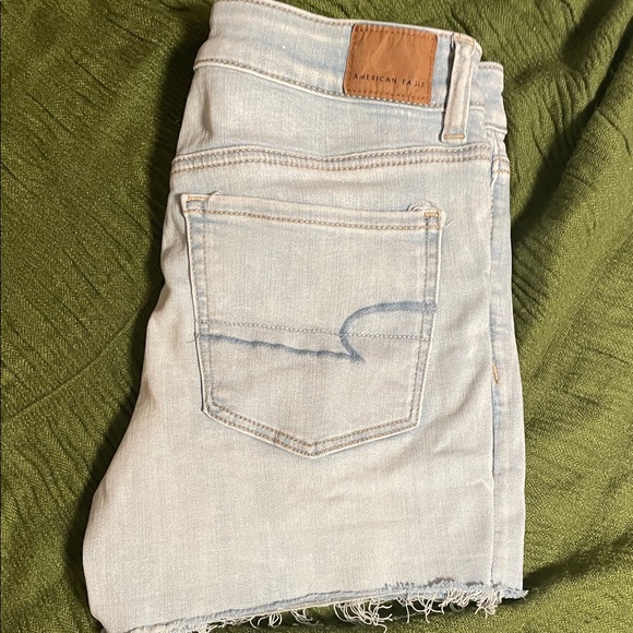 Light Blue Frayed Hem Denim Shorts - Picture 1 of 8